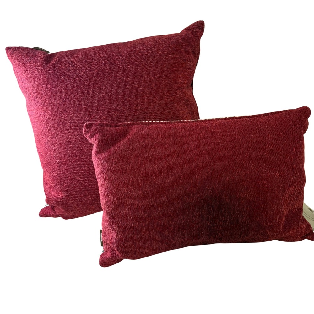 Natuzzi Italia Plaid Feather Filled Throw Pillows Set of 2 Red Black Made Italy - Picture 2 of 16
